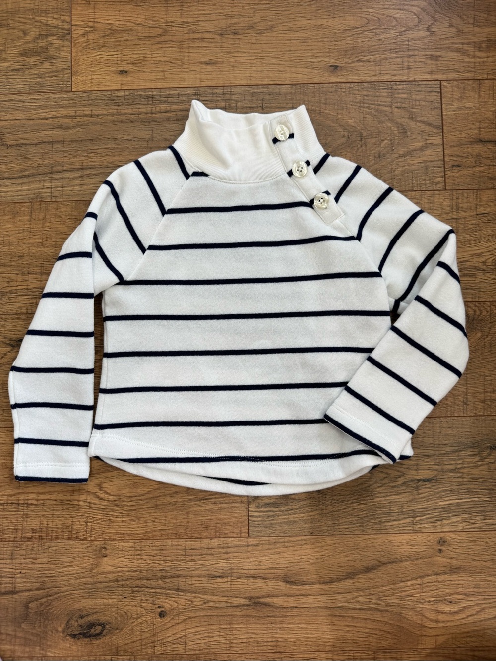 Crewcuts White & Navy Striped Mock Neck Pullover with Button Detail